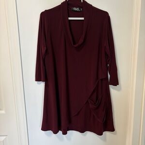 SYMPLI burgundy asymmetrical pocket tunic dress top Sz 14 maroon